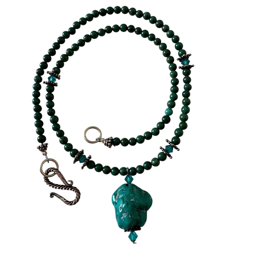 925 Sterling Silver Turquoise medallion beaded cord choker Necklace NEW